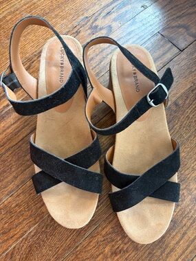 Lucky Brand Black Suede Crisscross Ankle Strap Sandals